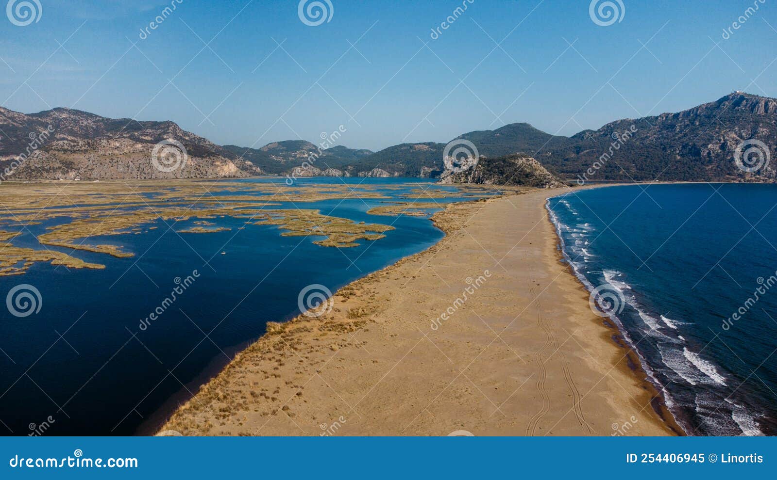 iztuzu beach aeriel drone photo, aegean sea, dalyan mugla turkey