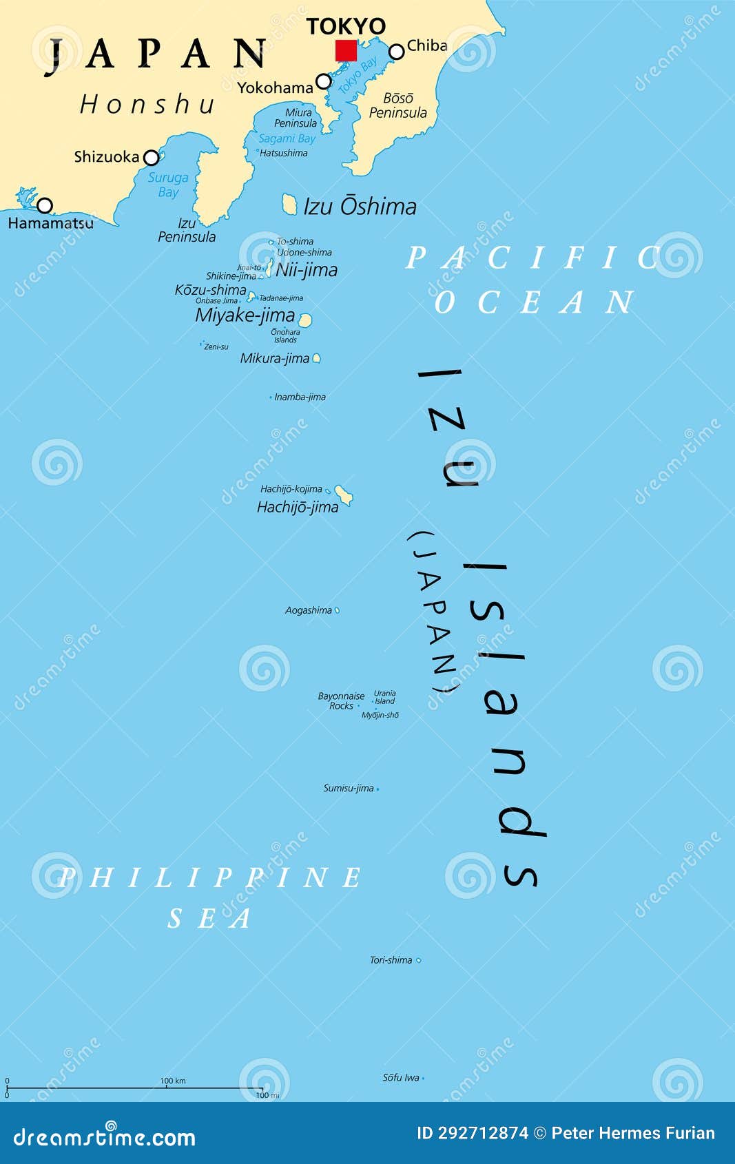 Izu Islands, Volcanic Island Group of Japan, Political Map Stock Vector ...