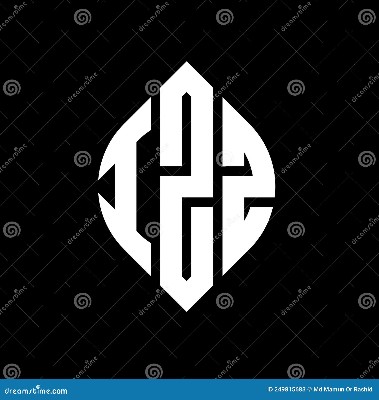 izz circle letter logo  with circle and ellipse . izz ellipse letters with typographic style. the three initials form a