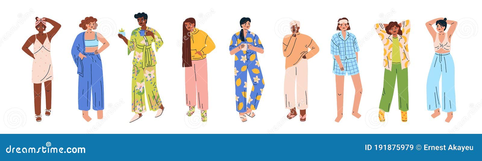 Jóvenes De Moda Vestidas Con Ropa De Casa Cómoda. Chicas Lindas  Multiculturales En Varios Pijamas Cómodos Ilustración del Vector -  Ilustración de comprimir, camisa: 191875979