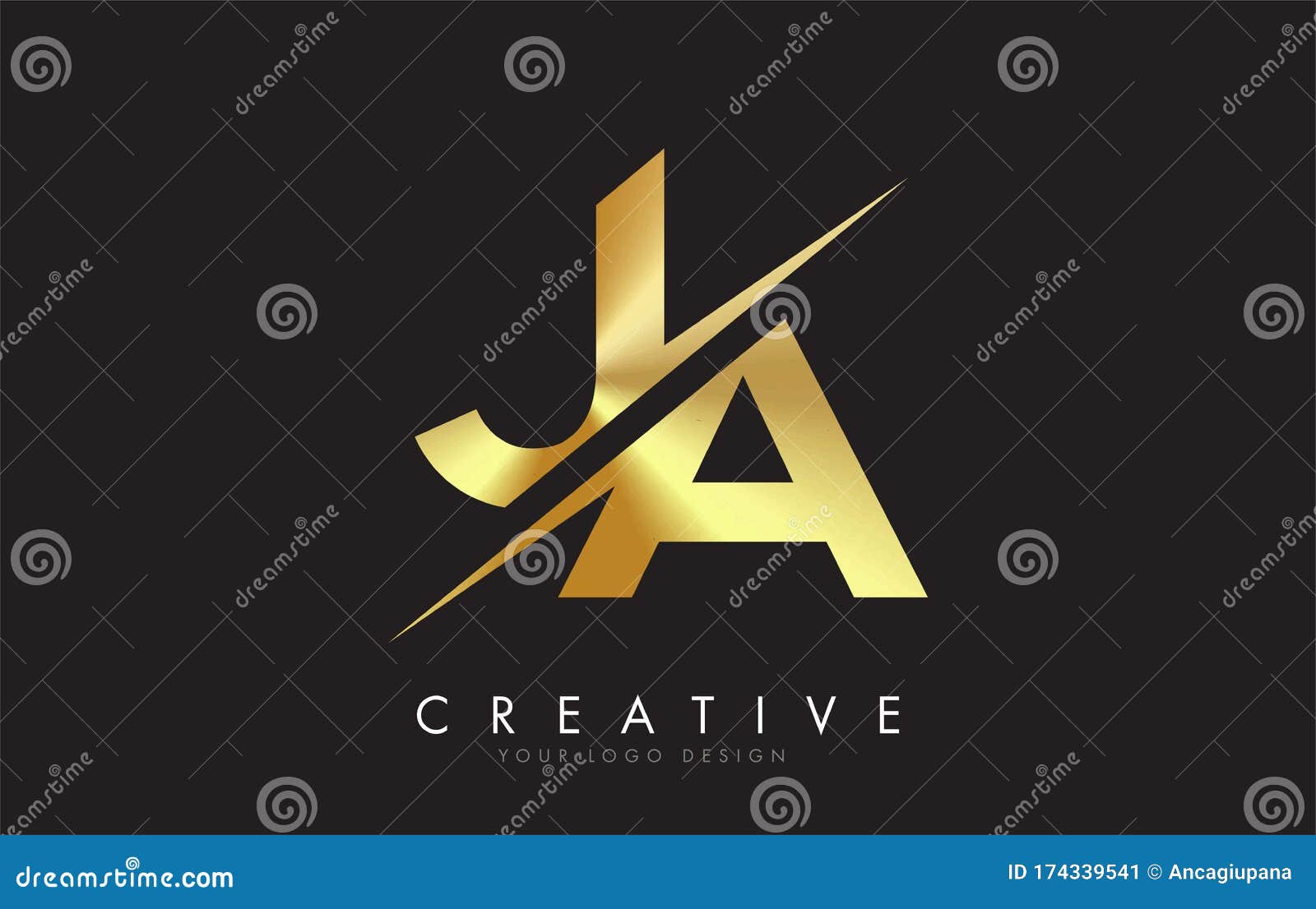 Ja J A Golden Letter Logo Design With A Creative Cut Stock Vector Illustration Of Shape Symbol
