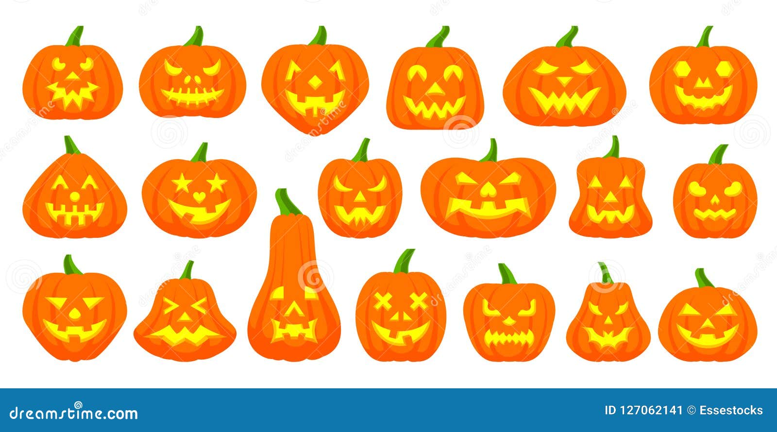 Jack O Lantern Simple Flat Color Icons Vector Set Stock Vector ...