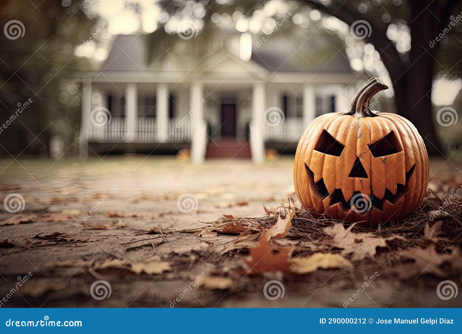 jack-o-lantern halloween pumpkin near the house. festive home decorations. generative ai