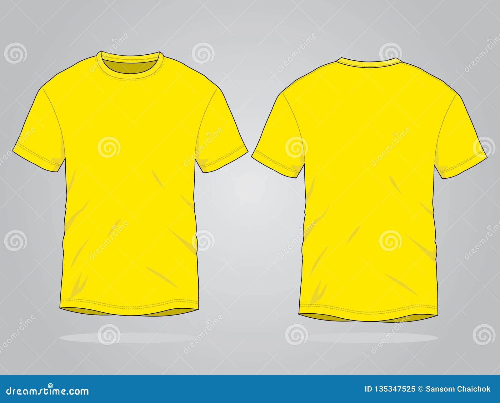 Yellow Short Sleeve T-Shirt Template Vector on Gray Background Stock ...