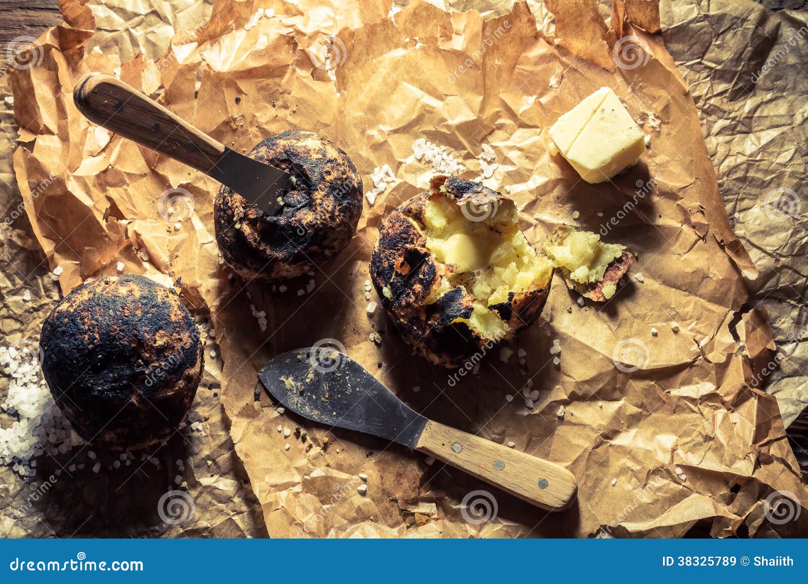 Jacket Potatoes with Butter Made in Campfire Stock Image Image of