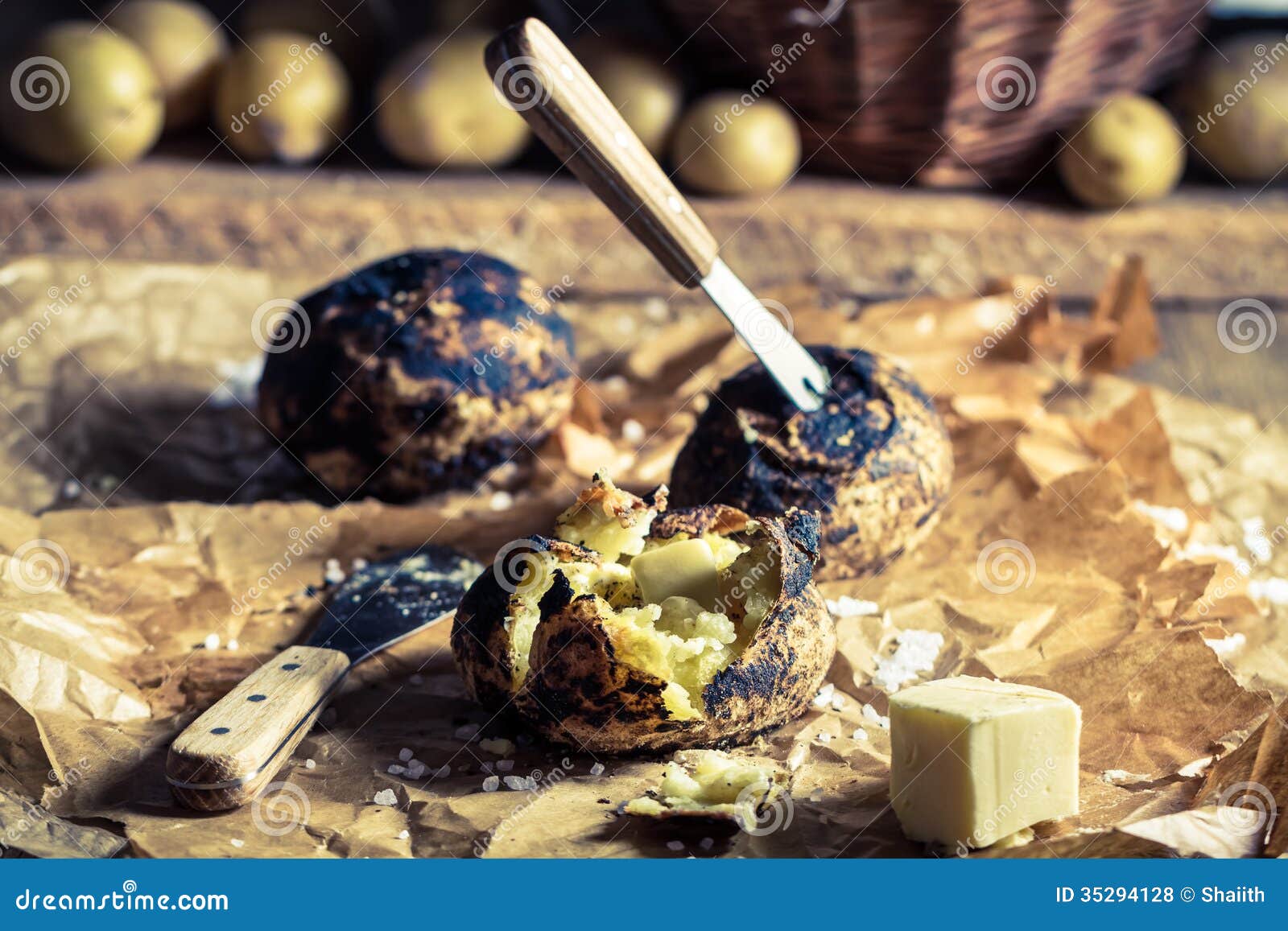 Jacket Potatoes from Campfire Stock Photo Image of homemade, closeup