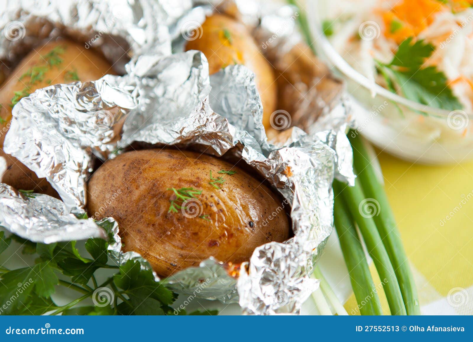 Jacket Potatoes Cooked in Foil, and Greens Stock Image Image of horizontal, produce 27552513