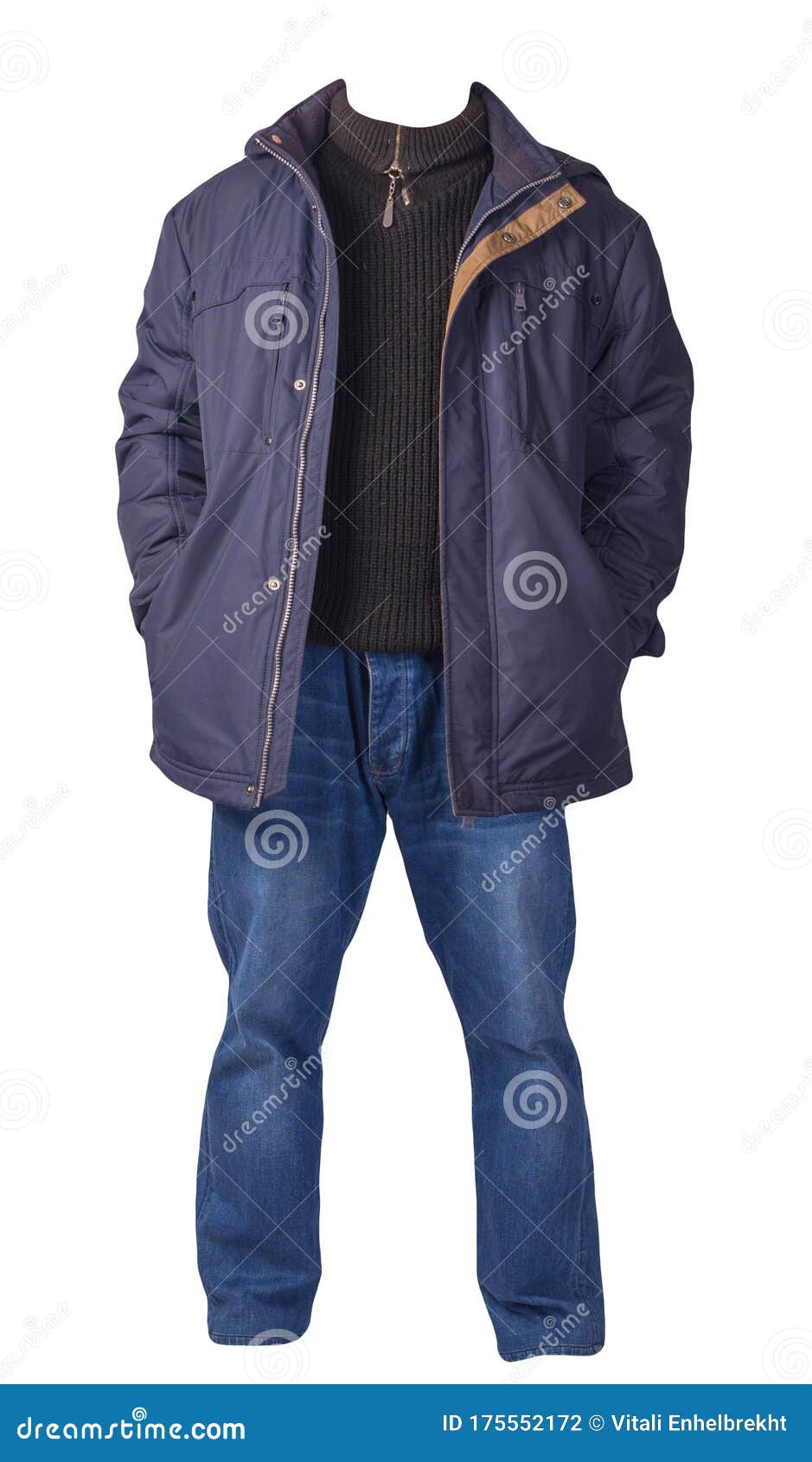 Jacket, Sweater and Blue Jeans Isolated on White Background. Casual ...