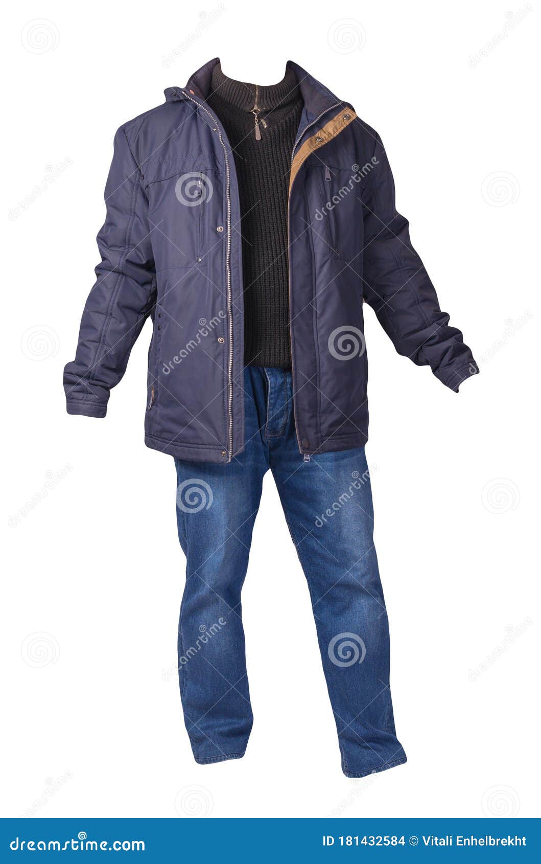 Jacket, Sweater and Blue Jeans Isolated on White Background. Casual ...