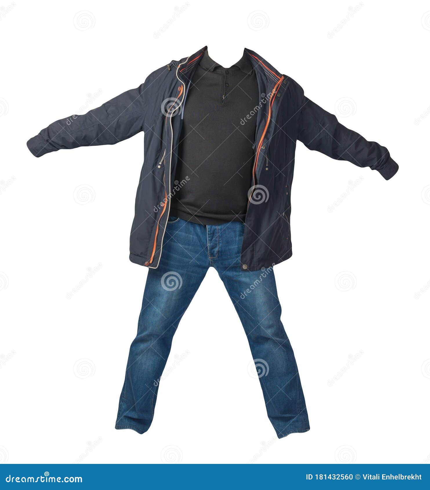 Jacket, Sweater and Blue Jeans Isolated on White Background. Casual ...