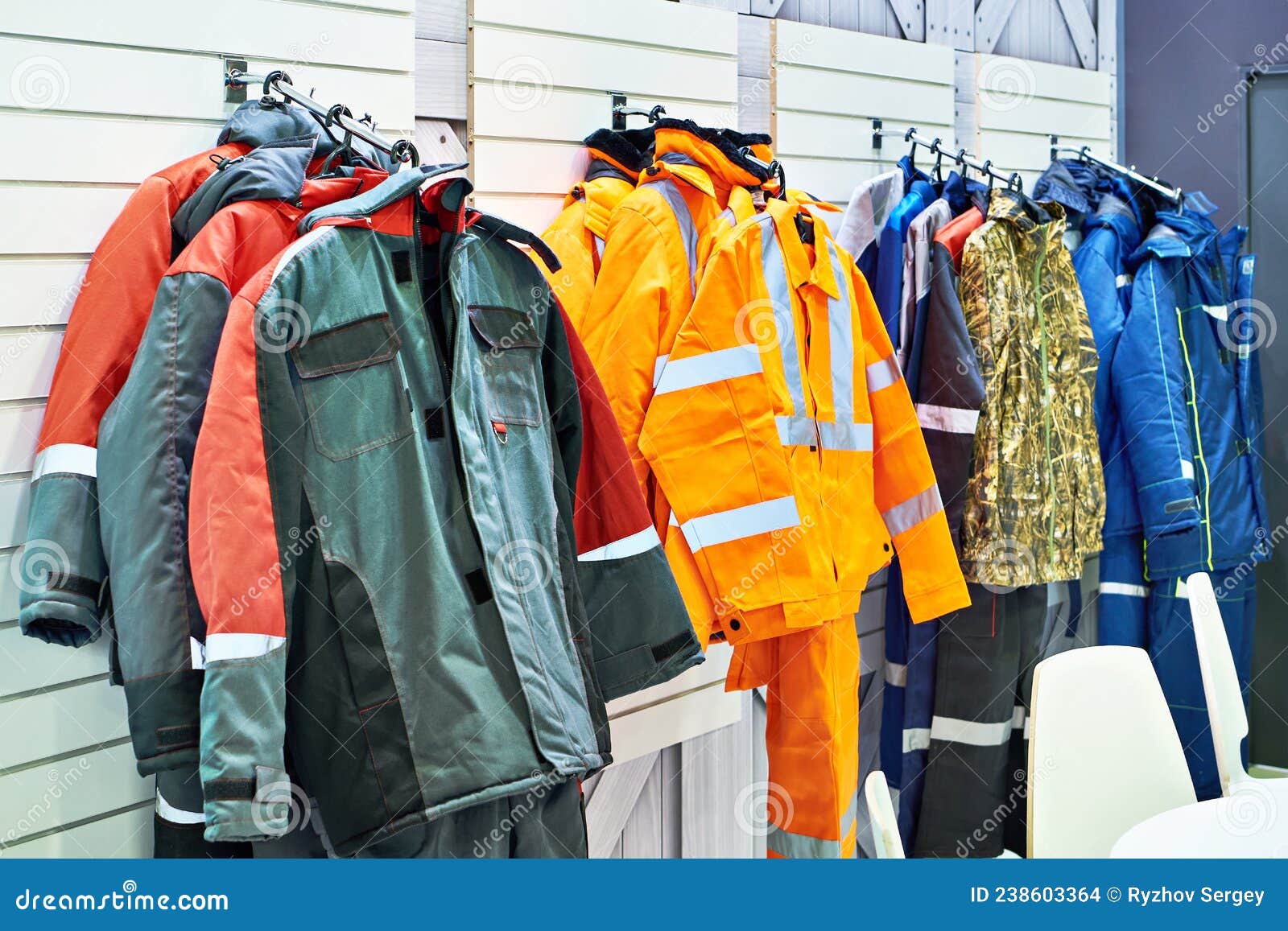 Jackets workwear in store stock photo. Image of work 238603364
