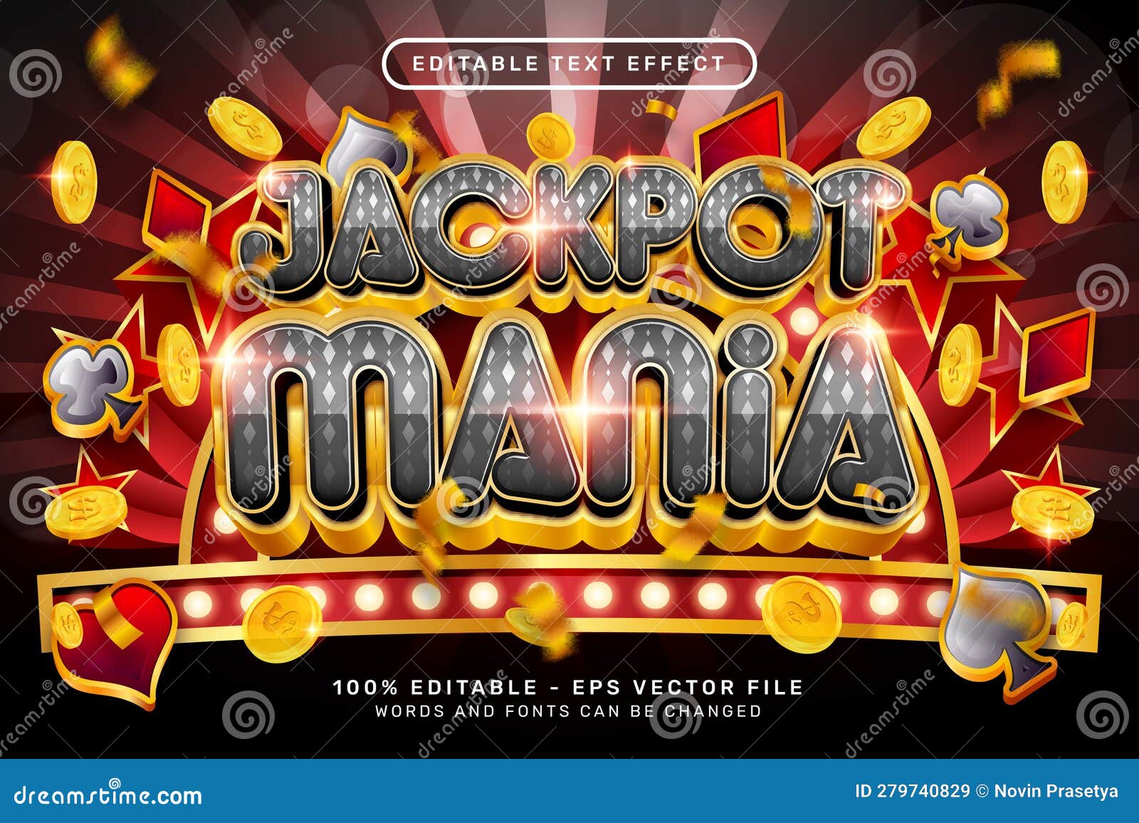 Jackpot Mania 3d Text Effect and Editable Text Effect Stock Vector