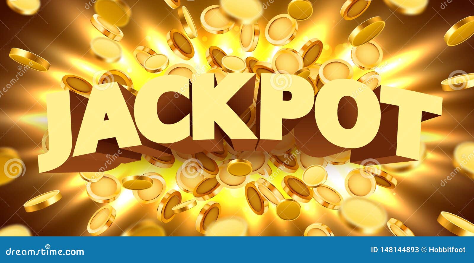 jackpot sign with gold realistic 3d coins background.