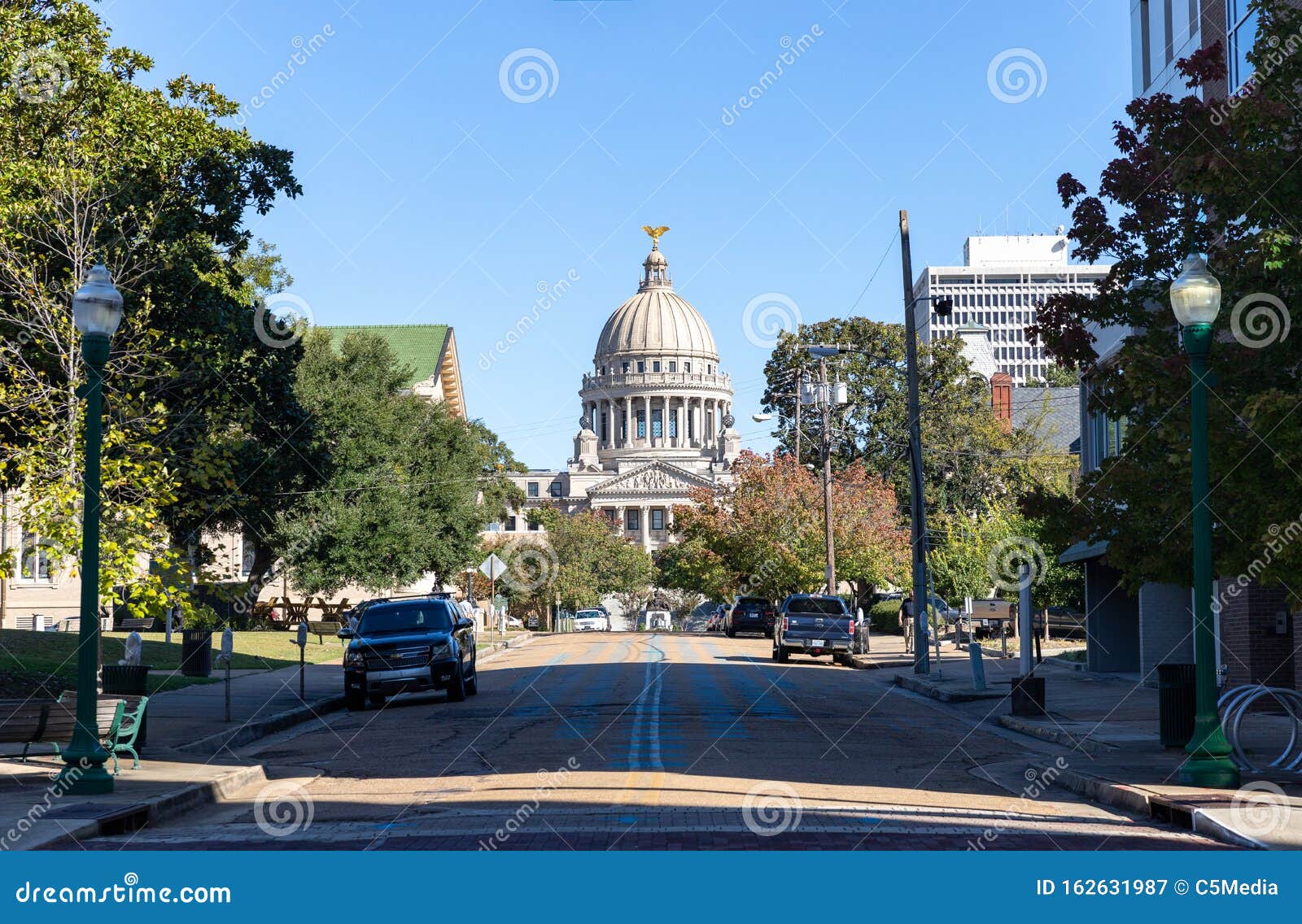 Jackson, MS / USA - October 24, 2019: Looking Down Congress Street To