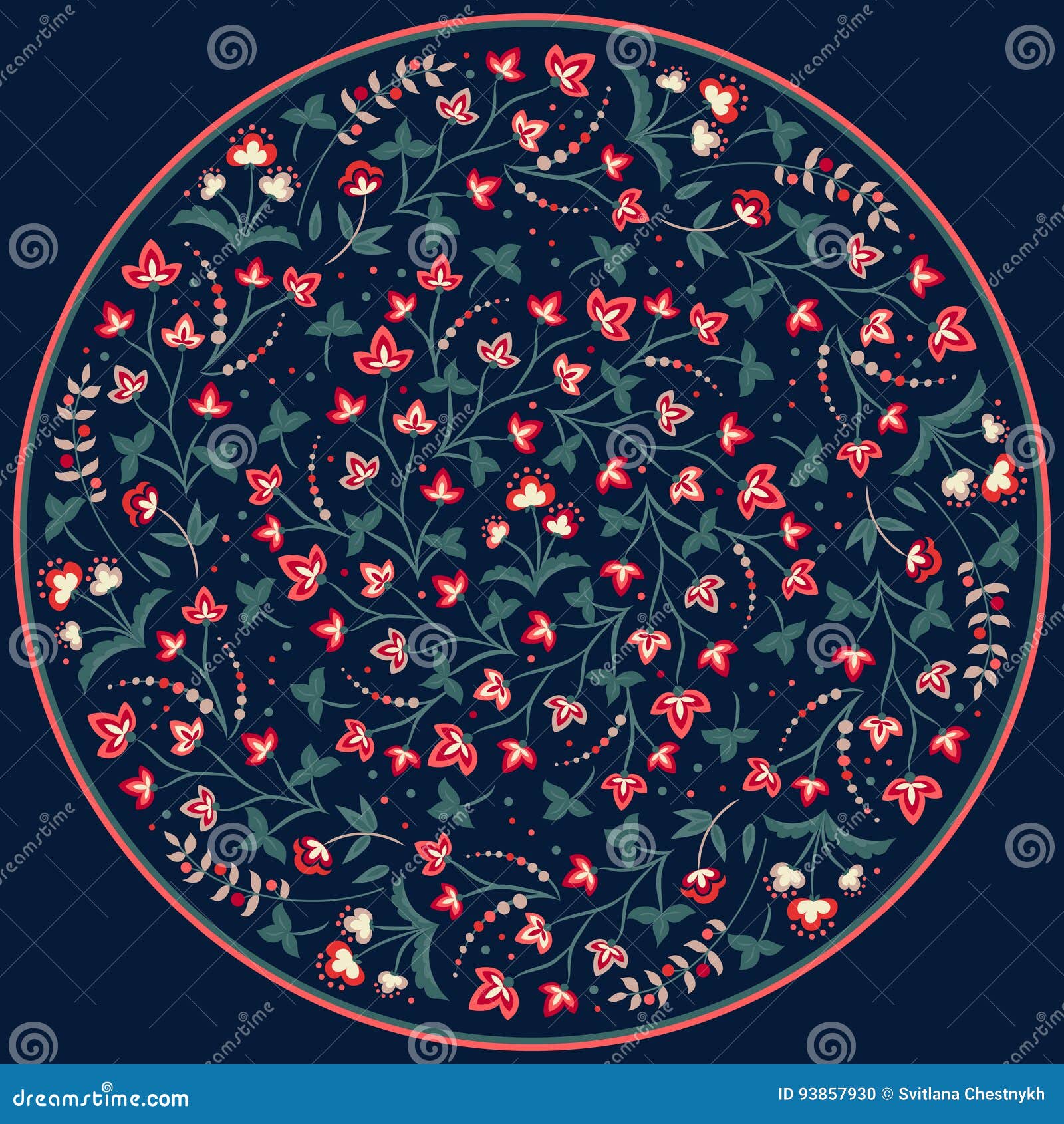 Jacobean Flowers, Round Composition Stock Vector Illustration of