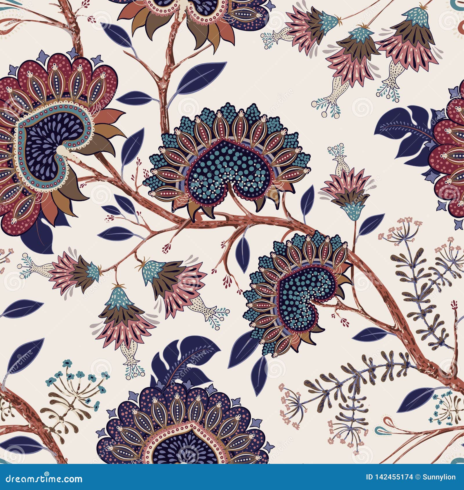 Jacobean Seamless Pattern. Flowers Background, Provence Style. Stylized ...