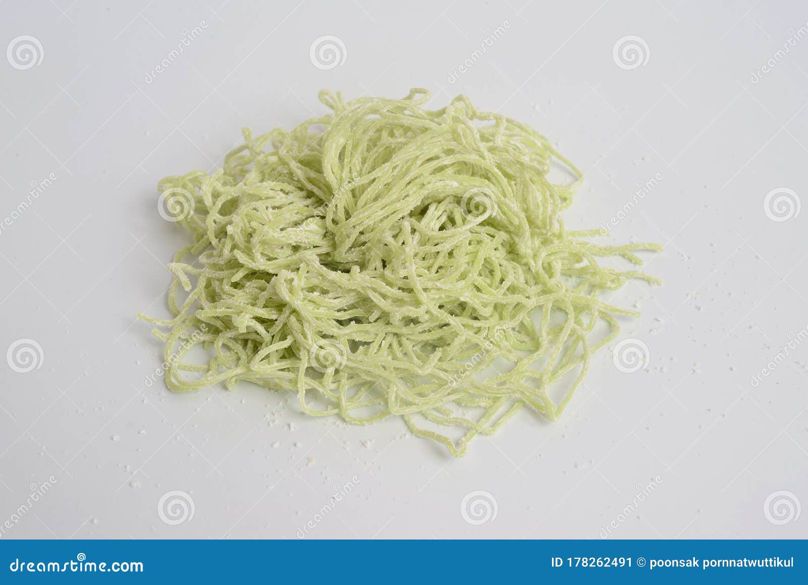 Jade Noodle, Vegetable Noodles, Green Noodles on White Background Stock
