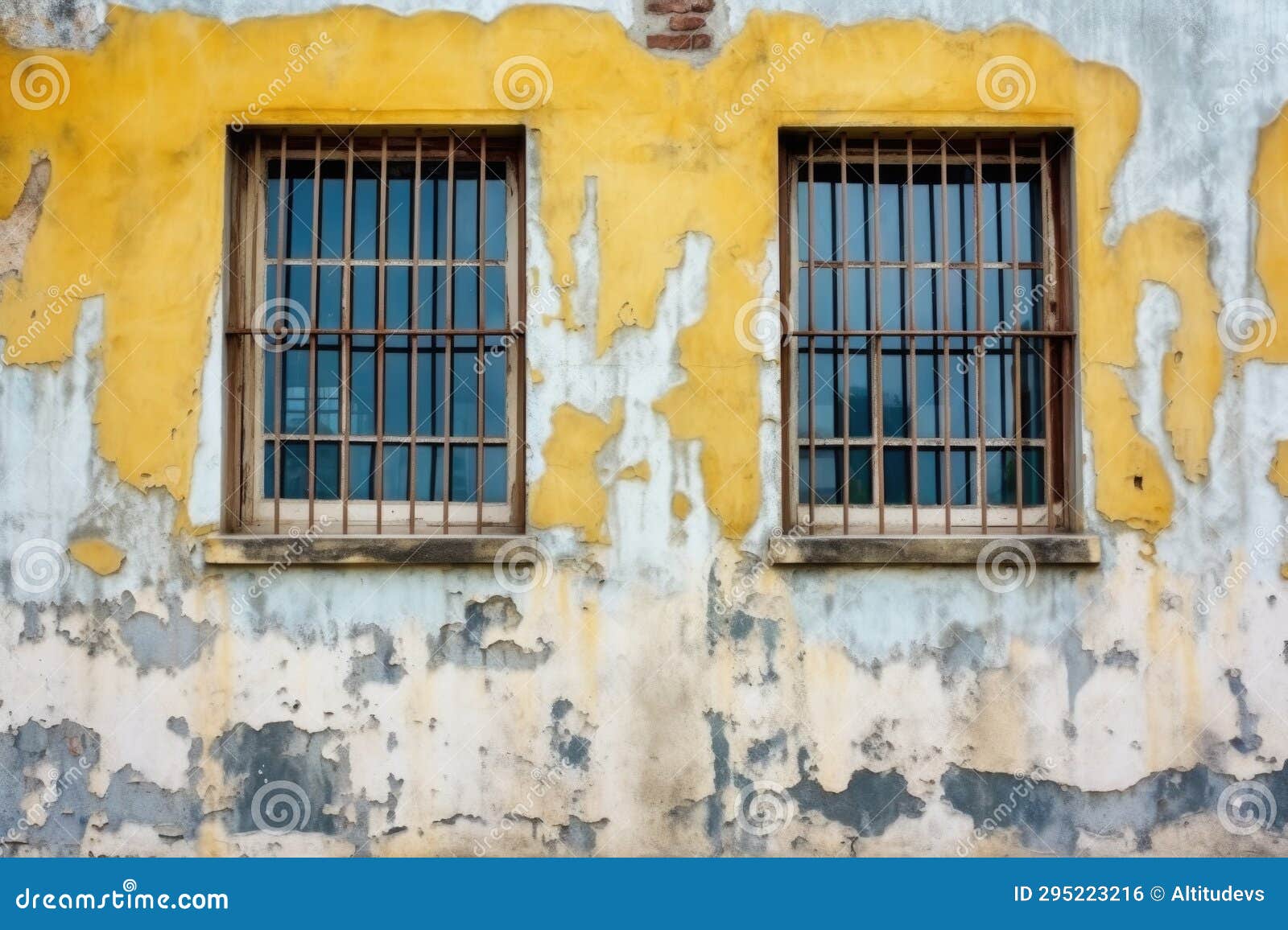 Jailhouse Exterior with Worn Window Bars Stock Photo Image of justice