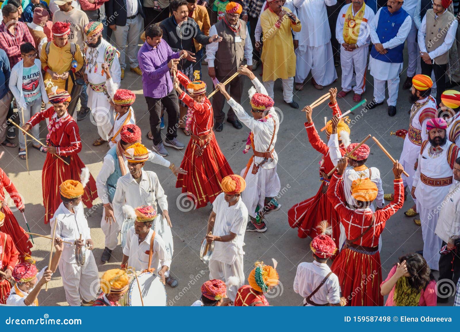 Ceremonial Procession Indian Men Dancing In Traditional Clothing In