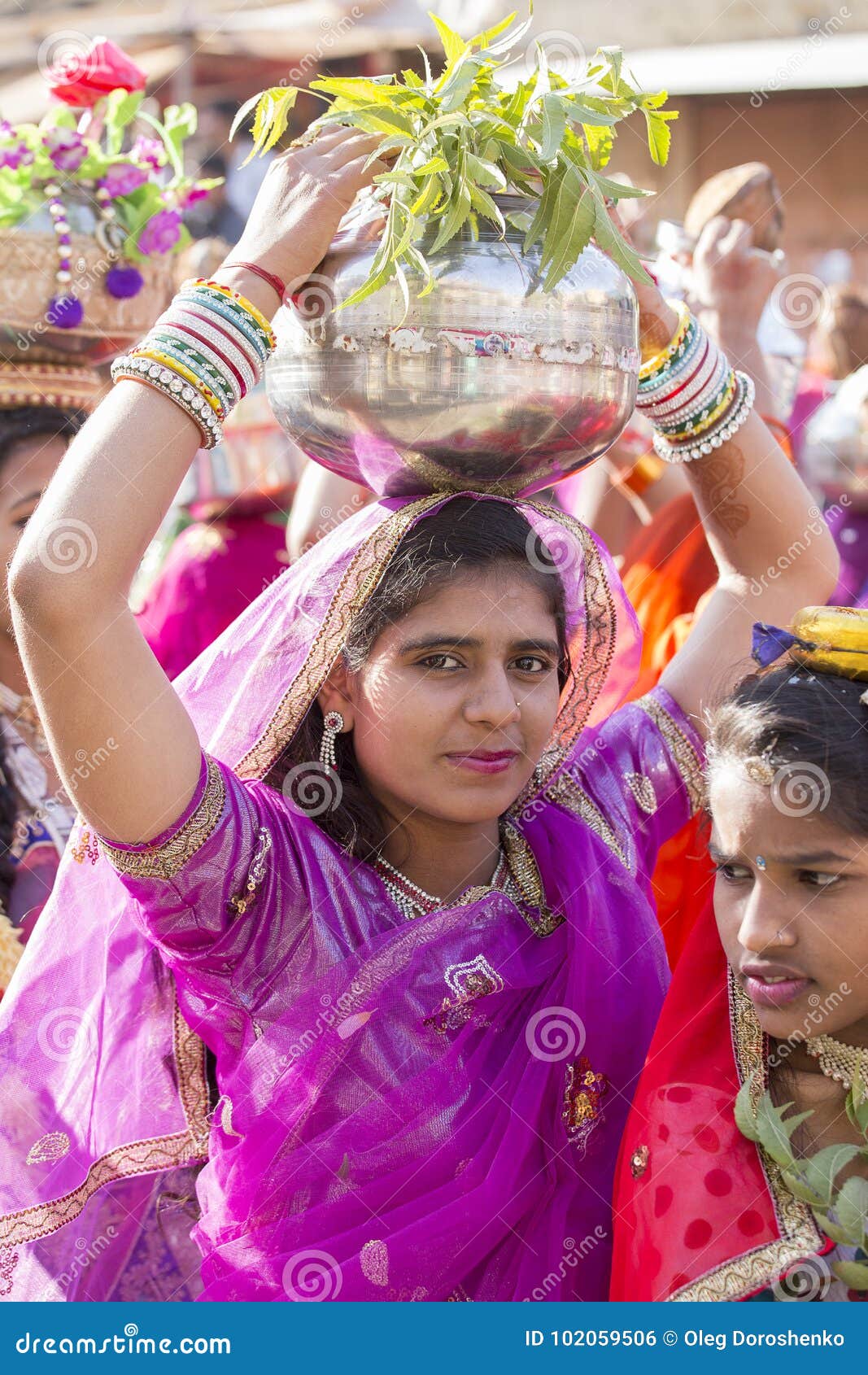 Indian Girls Wearing Traditional Rajasthani Dress Participate in ...