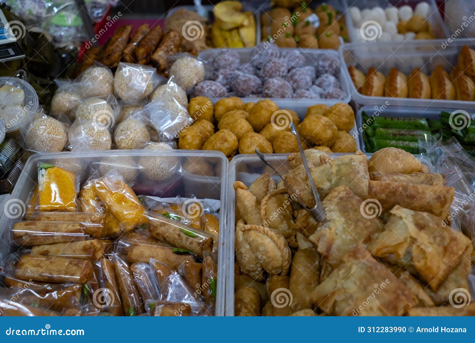 jajan pasar, display of traditional snacks in indonesian wet market