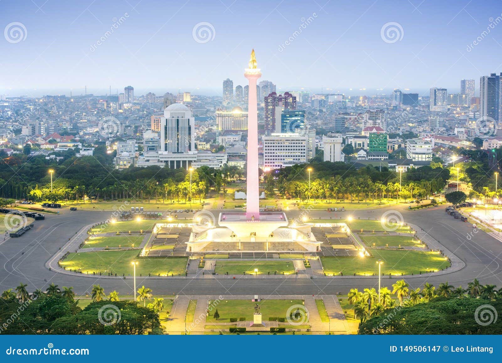 jakarta city skyline with iconic  likes national monument monas at night