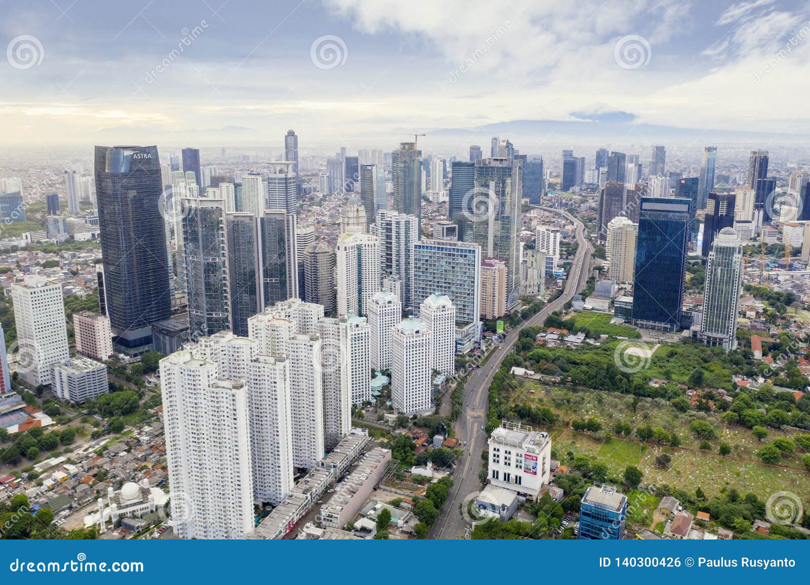 Jakarta Skyscrapers in Sudirman at Misty Morning Editorial Photo