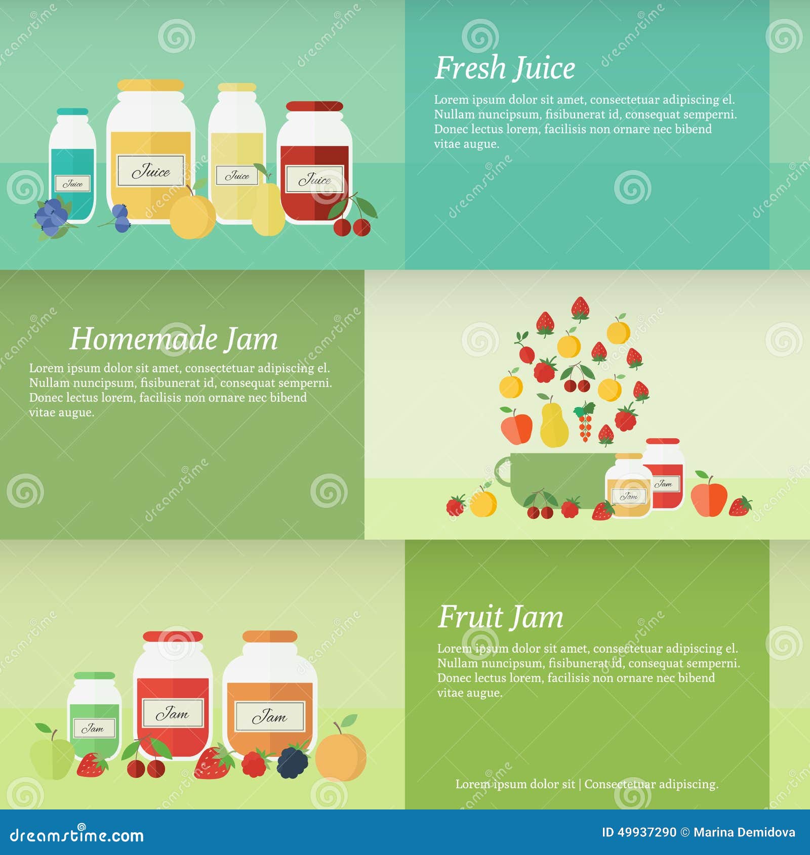 Jam and Juice Isolated Banners in Flat Style Stock Vector