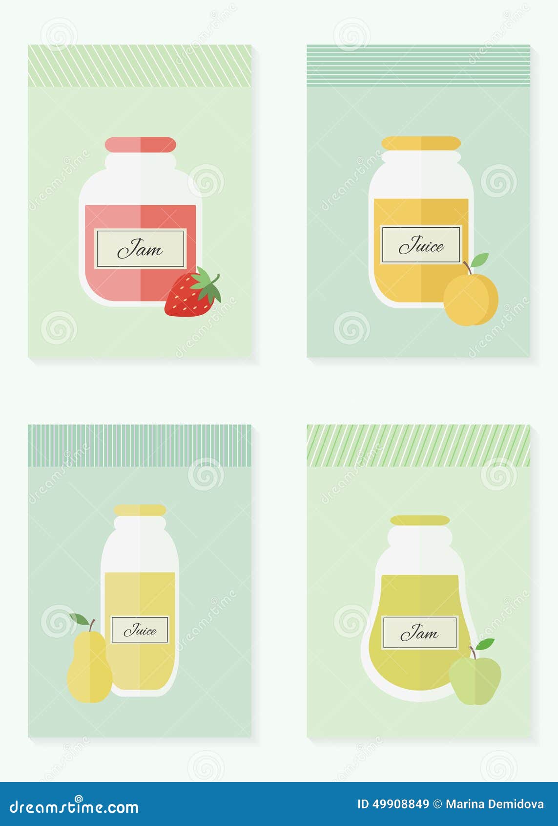 Jam and Juice Isolated Cards in Flat Style Stock Vector Illustration