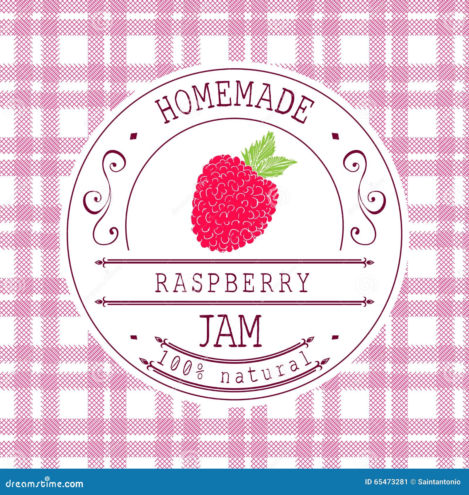 Jam Label Design Template. For Raspberry Dessert Product With Hand