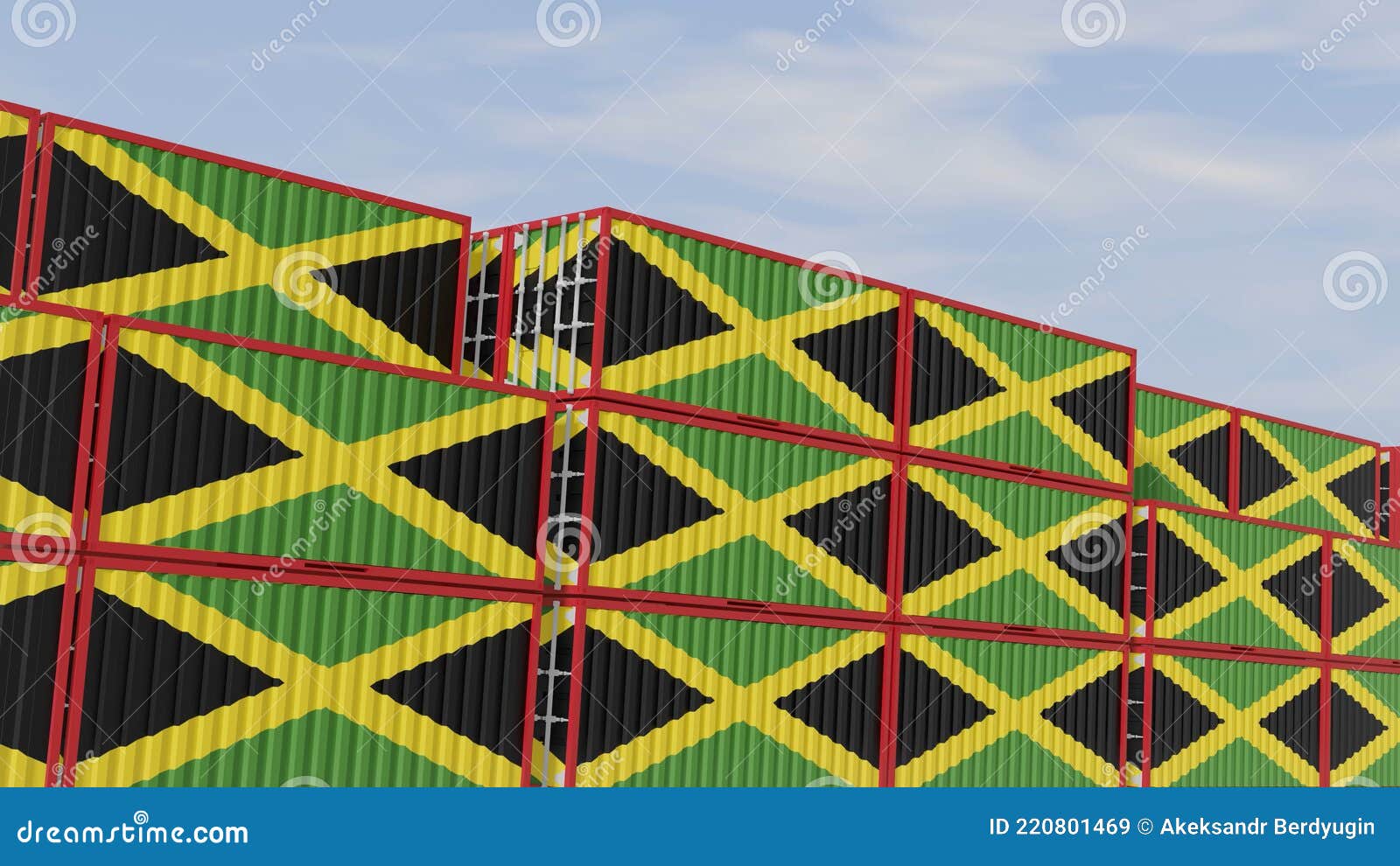 Jamaica Flag Containers are Located at the Container Terminal. Concept for Jamaica Import and