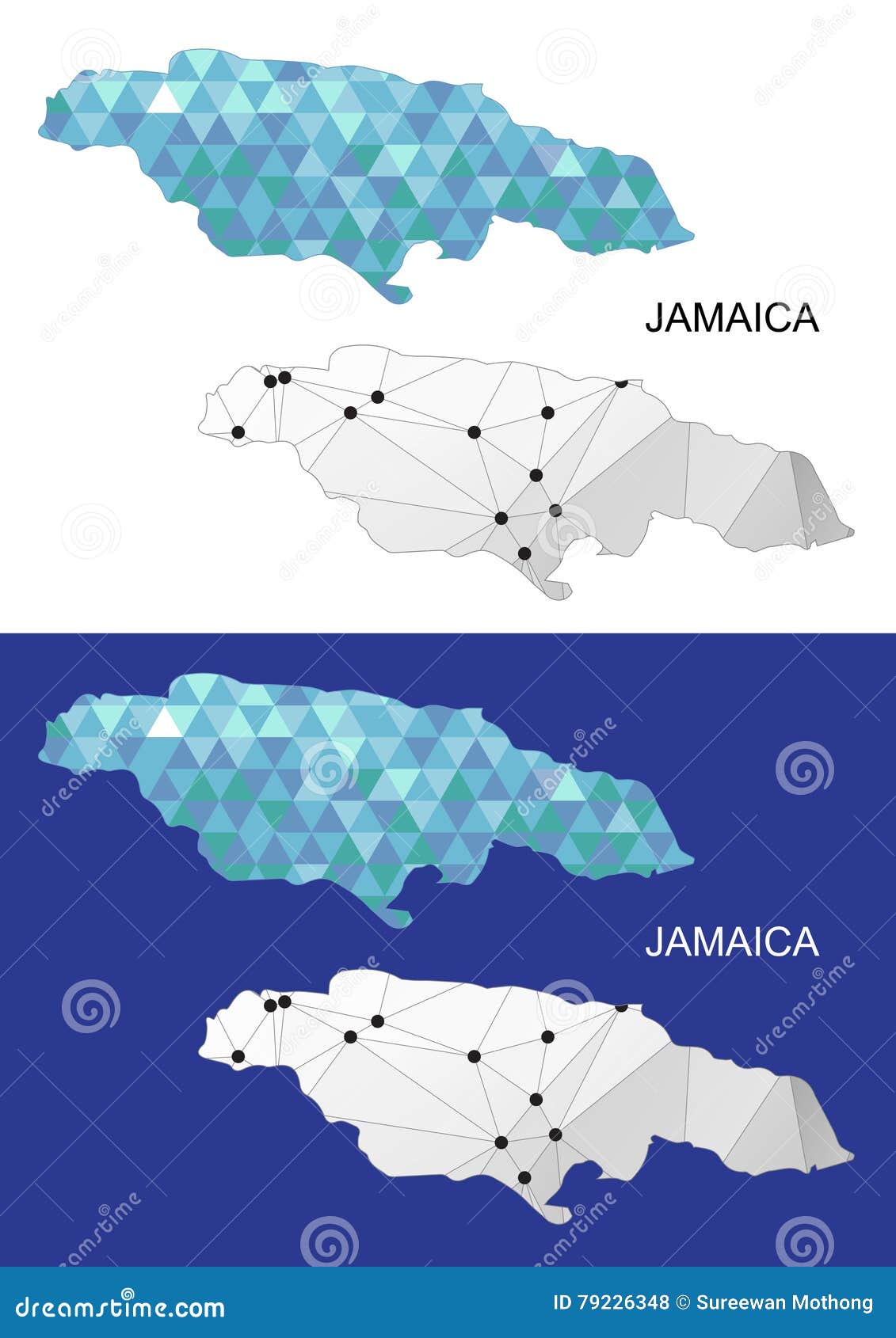 Jamaica Map in Geometric Polygonal Style. Abstract Gems Triangle. Stock 
