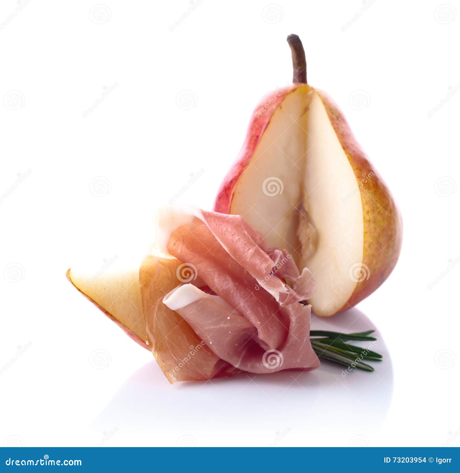 jamon with pear  on white background