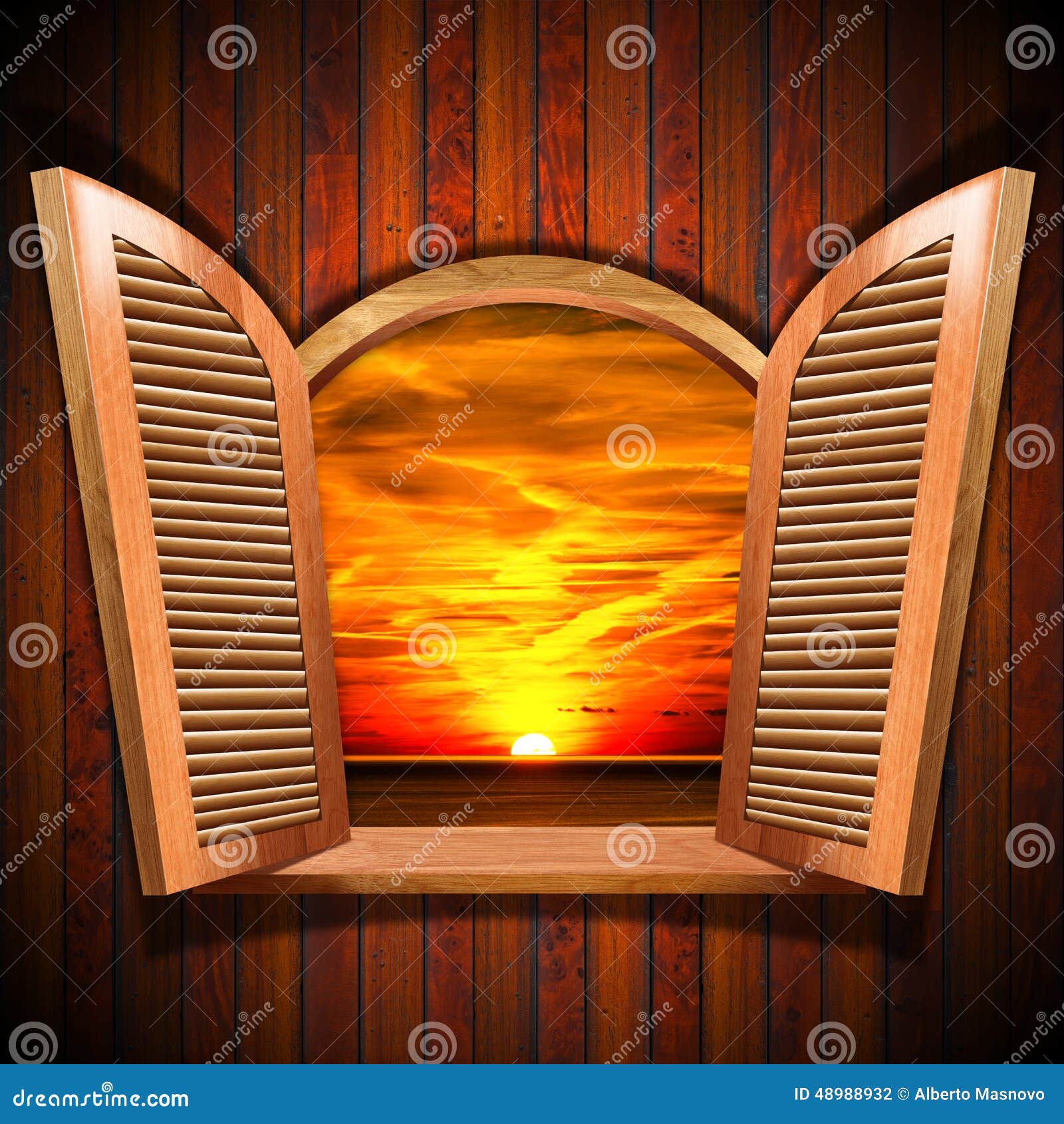 Janela Aberta Com Ideia Do Por Do Sol Ilustração Stock - Ilustração de  nascente, nuvem: 48988932, image size:1600x1690