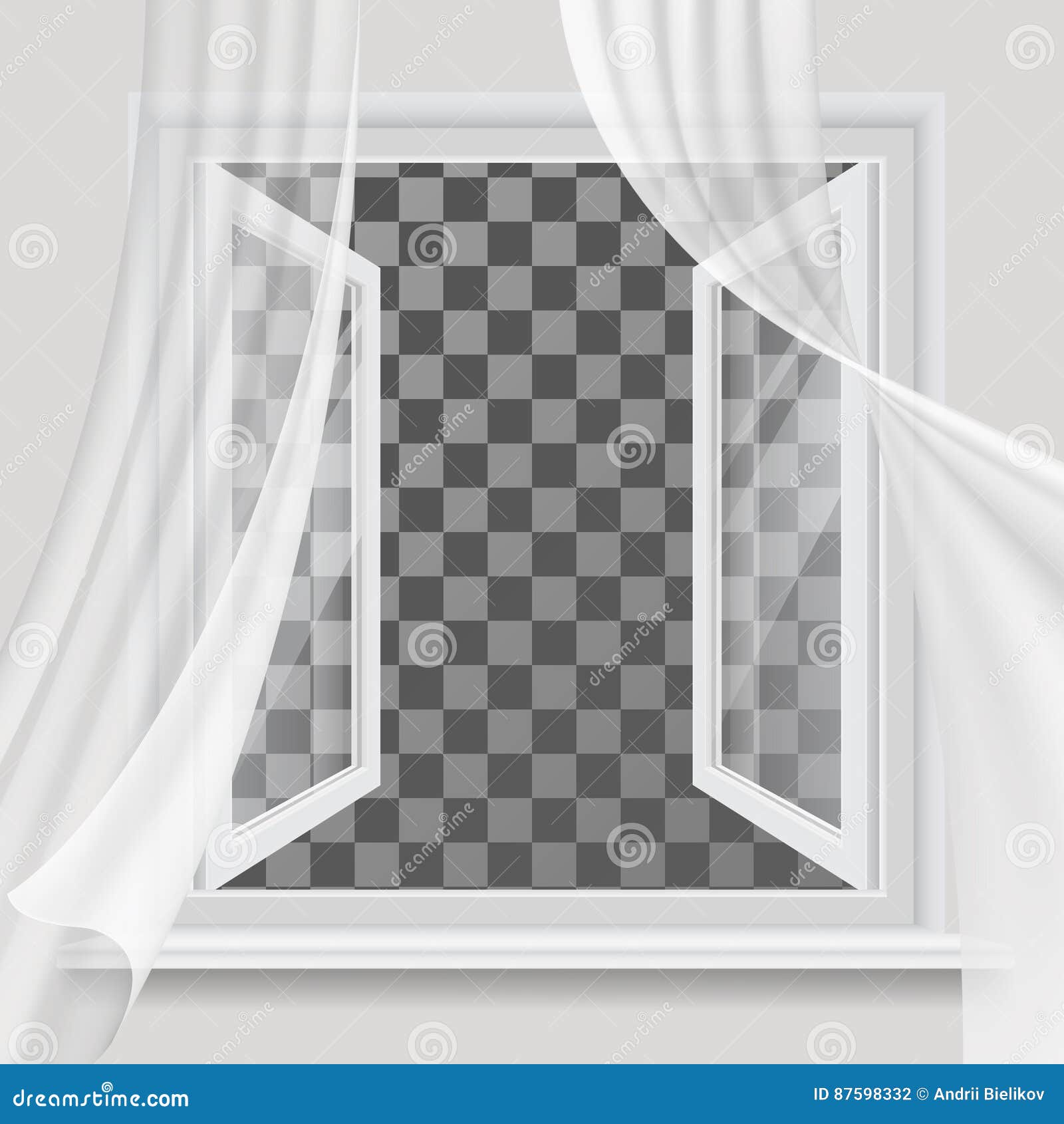Janela Aberta E Cortina Transparente a Esvoaçar Ilustração do Vetor -  Ilustração de molde, interior: 87598332, image size:1600x1690