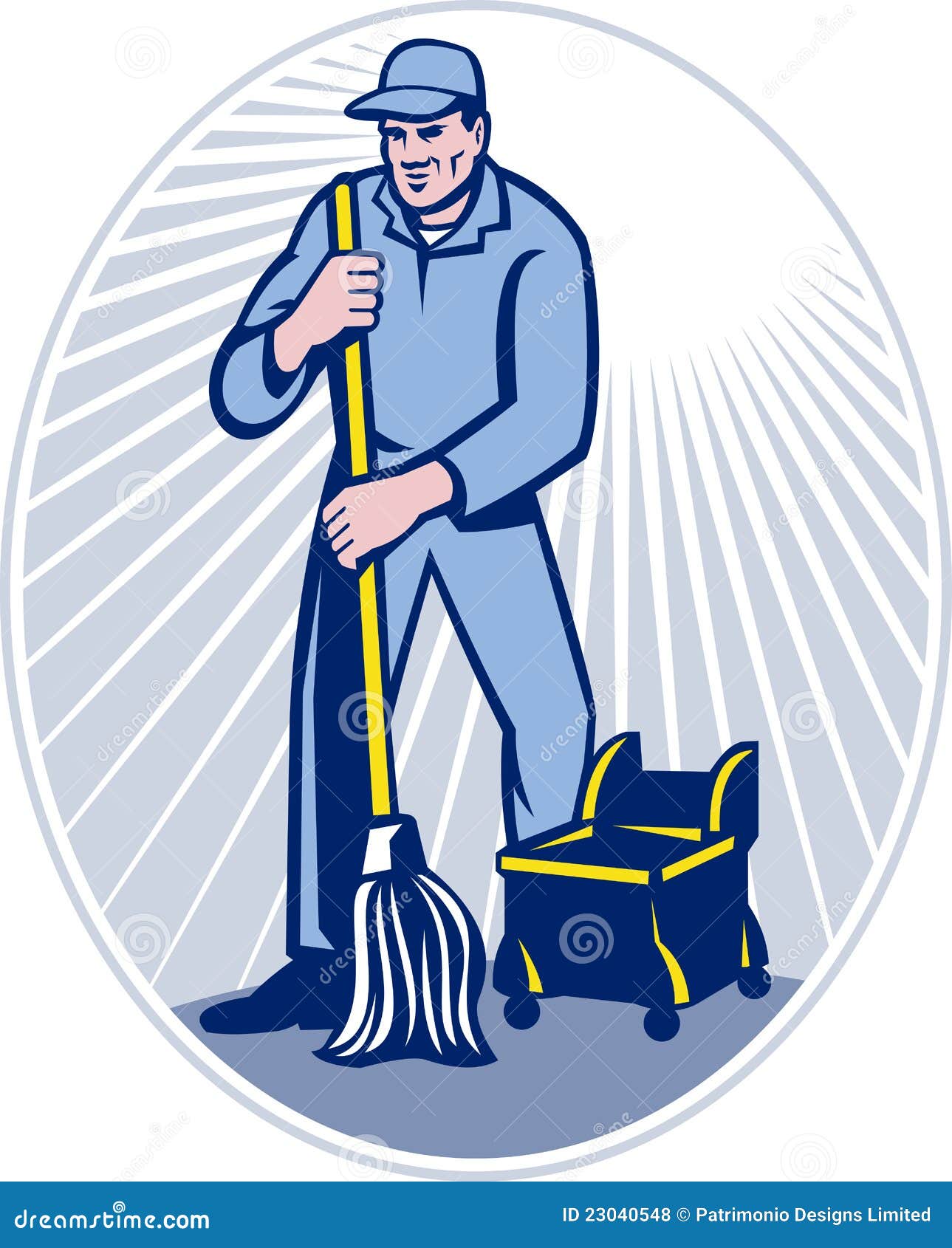 Janitor Cleaner with Mop Cleaning Retro Stock Illustration