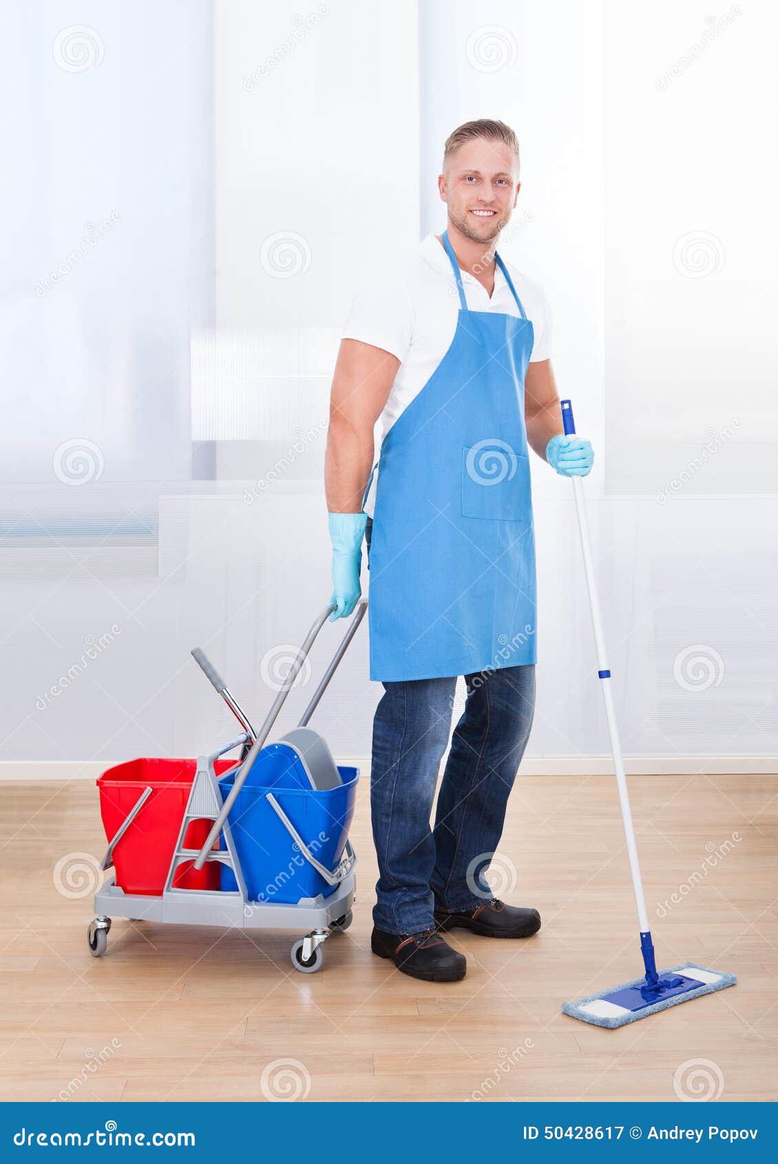 Janitor Cleaning Wooden Floors Stock Image Image Of Cart Bucket