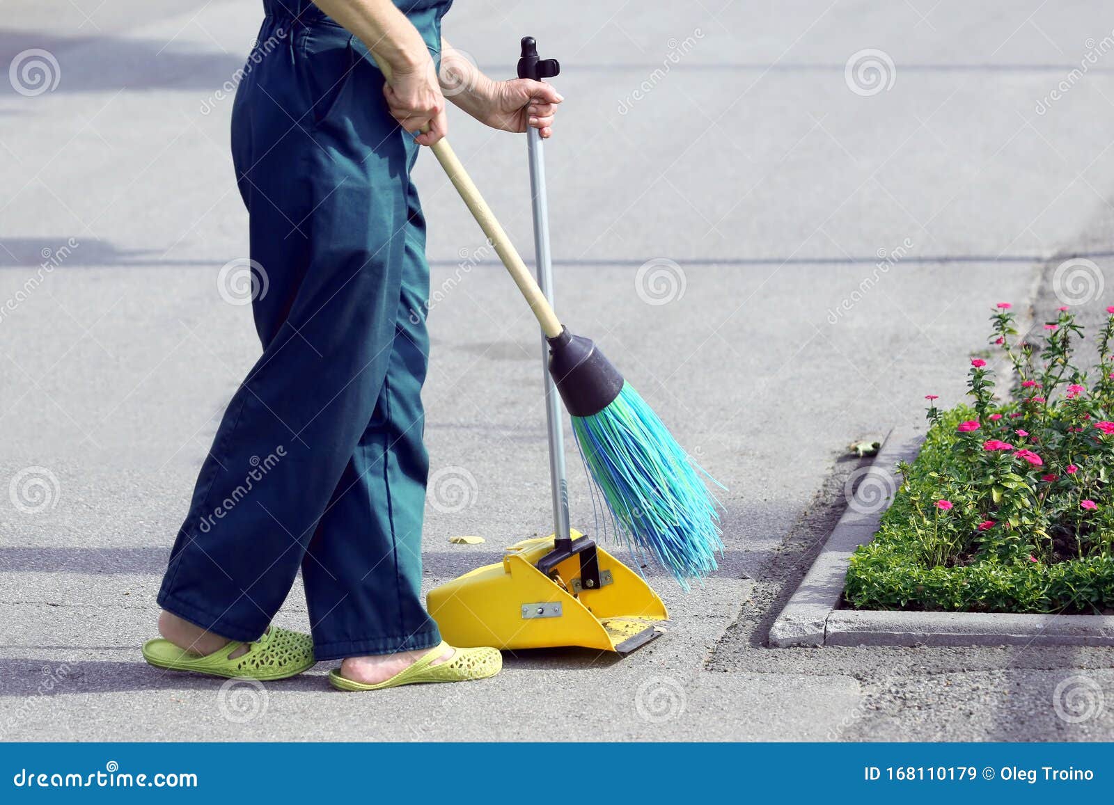 The Janitor Sweeping Broom Street Stock Image Image of care