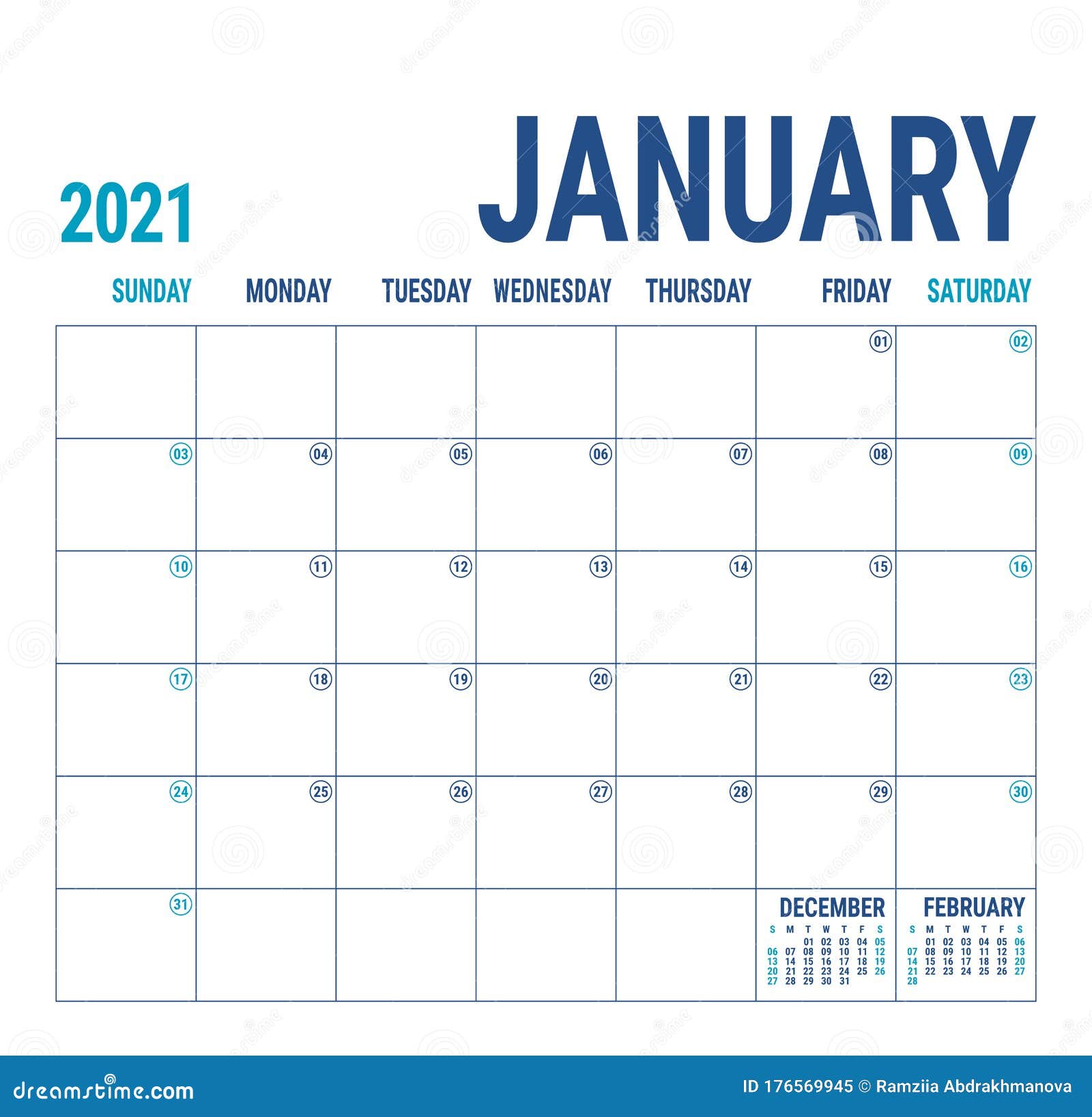 January Calendar 21 English Calender Template Vector Square Grid Office Business Planning Creative Design Blue Color Stock Vector Illustration Of Original Grid