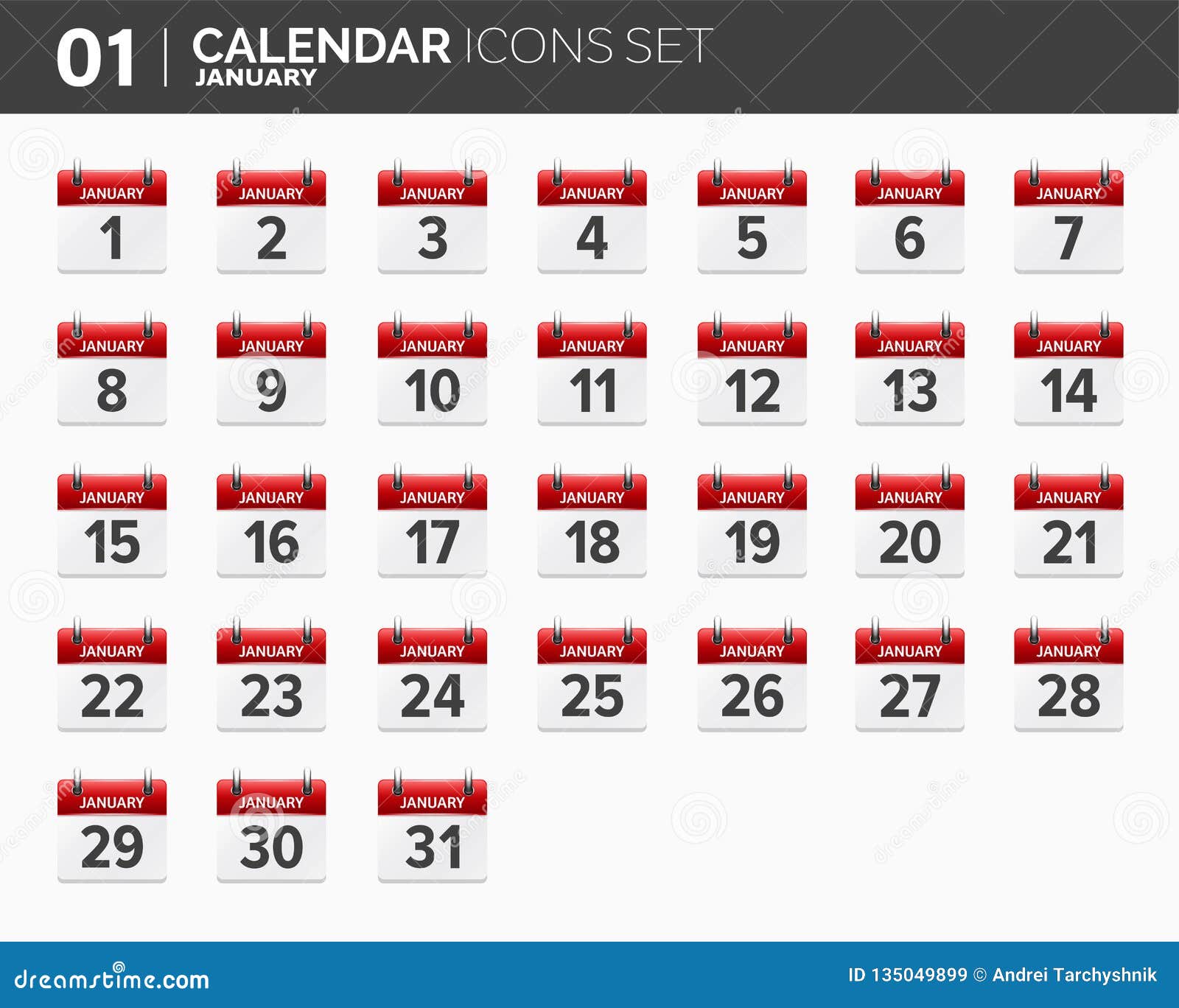 january-calendar-icons-set-date-and-time-2018-year-stock-vector