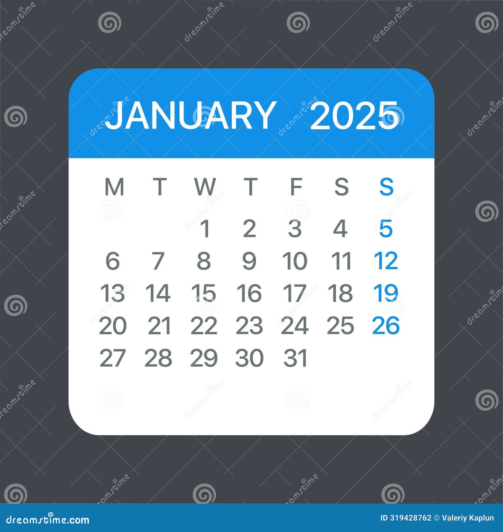 January 2025 Calendar Leaf Vector Template Graphic Illustration Stock