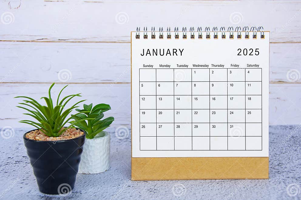January 2025 Calendar with White Wooden Wall Background. New Month and