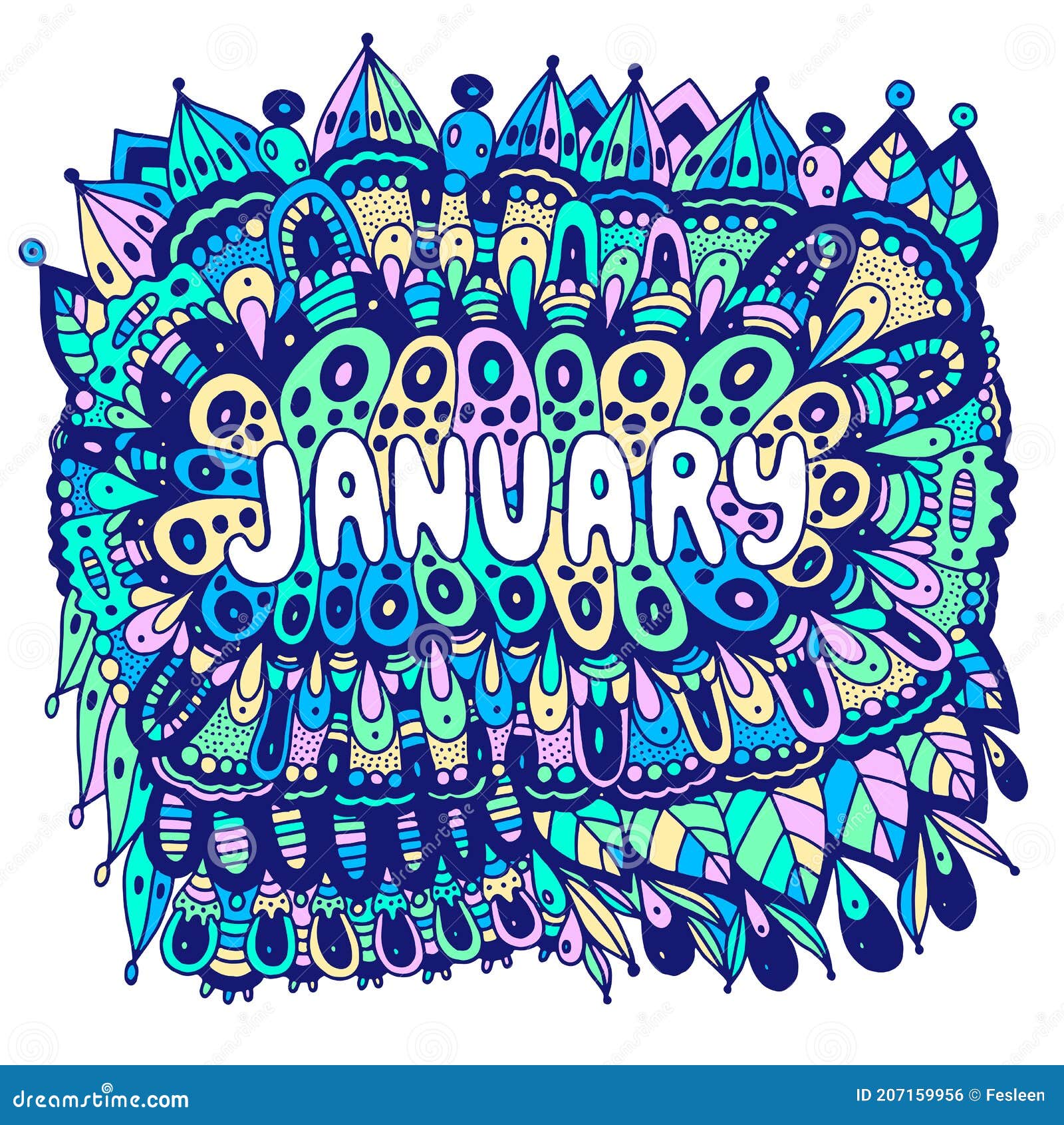 january - colorful  with month s name. bright zendoodle mandala with months of the year. year monthly calendar 