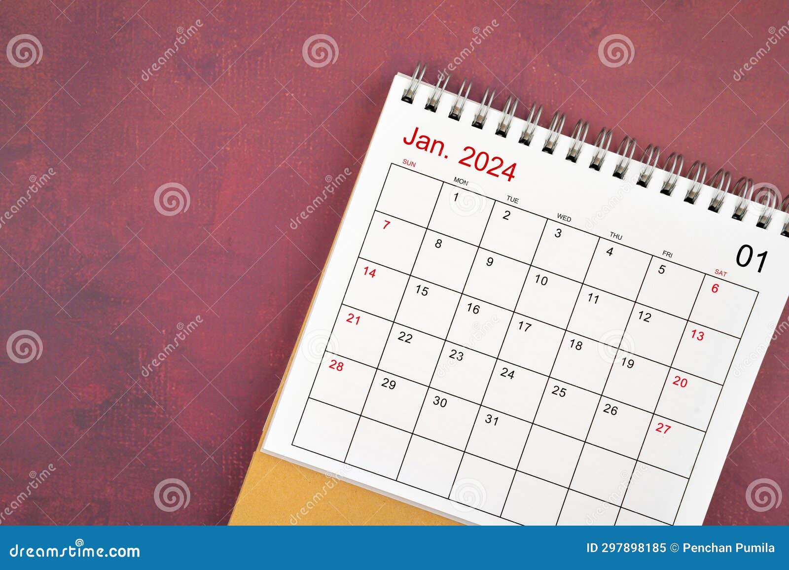 January 2024 Desk Calendar on Red Background Stock Image Image of