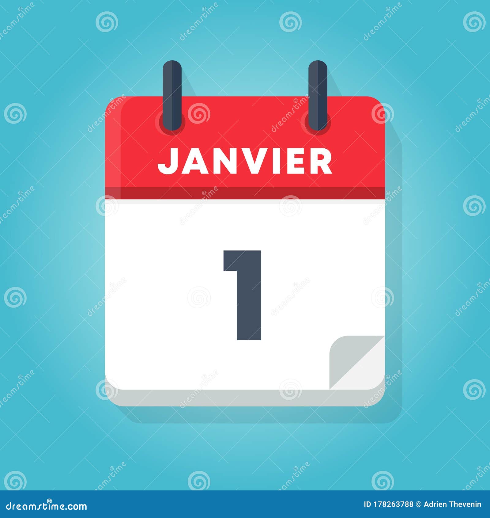 1 January Flat daily Calendar Date French Icon Design Stock