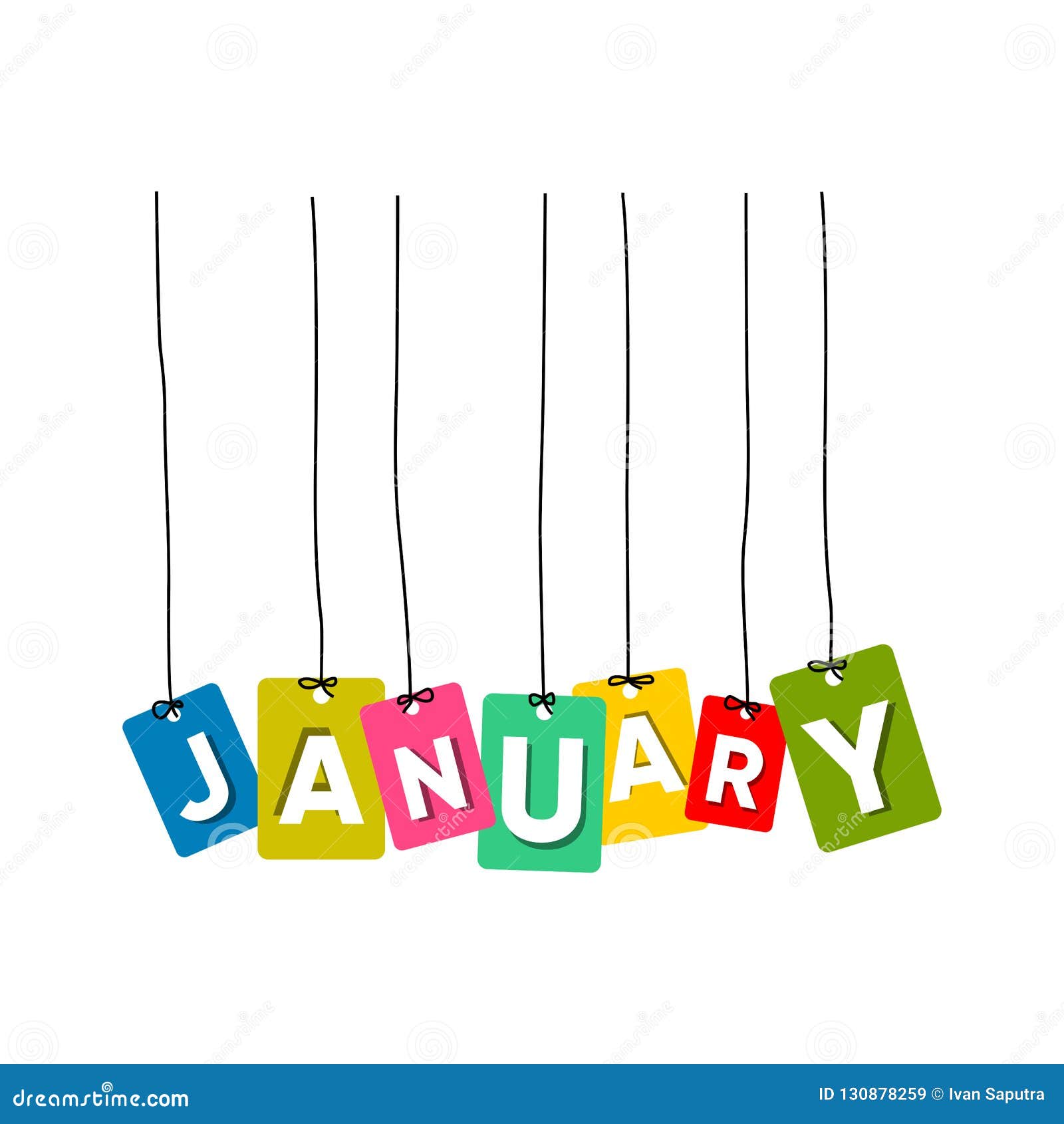 January Hanging Words Vector Illustration, Colourful Words Vector, Name