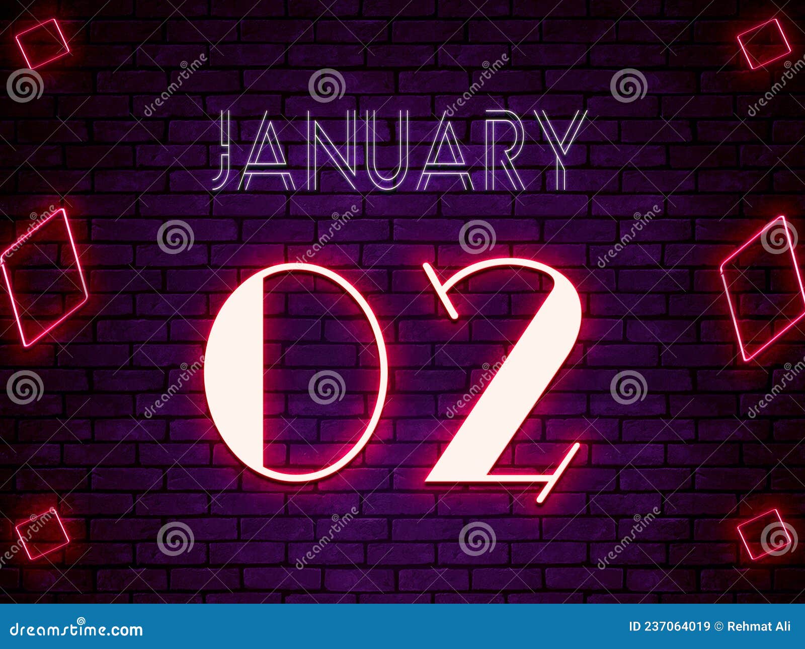 January 02. Image of January, Calendar on Background with Empty Space