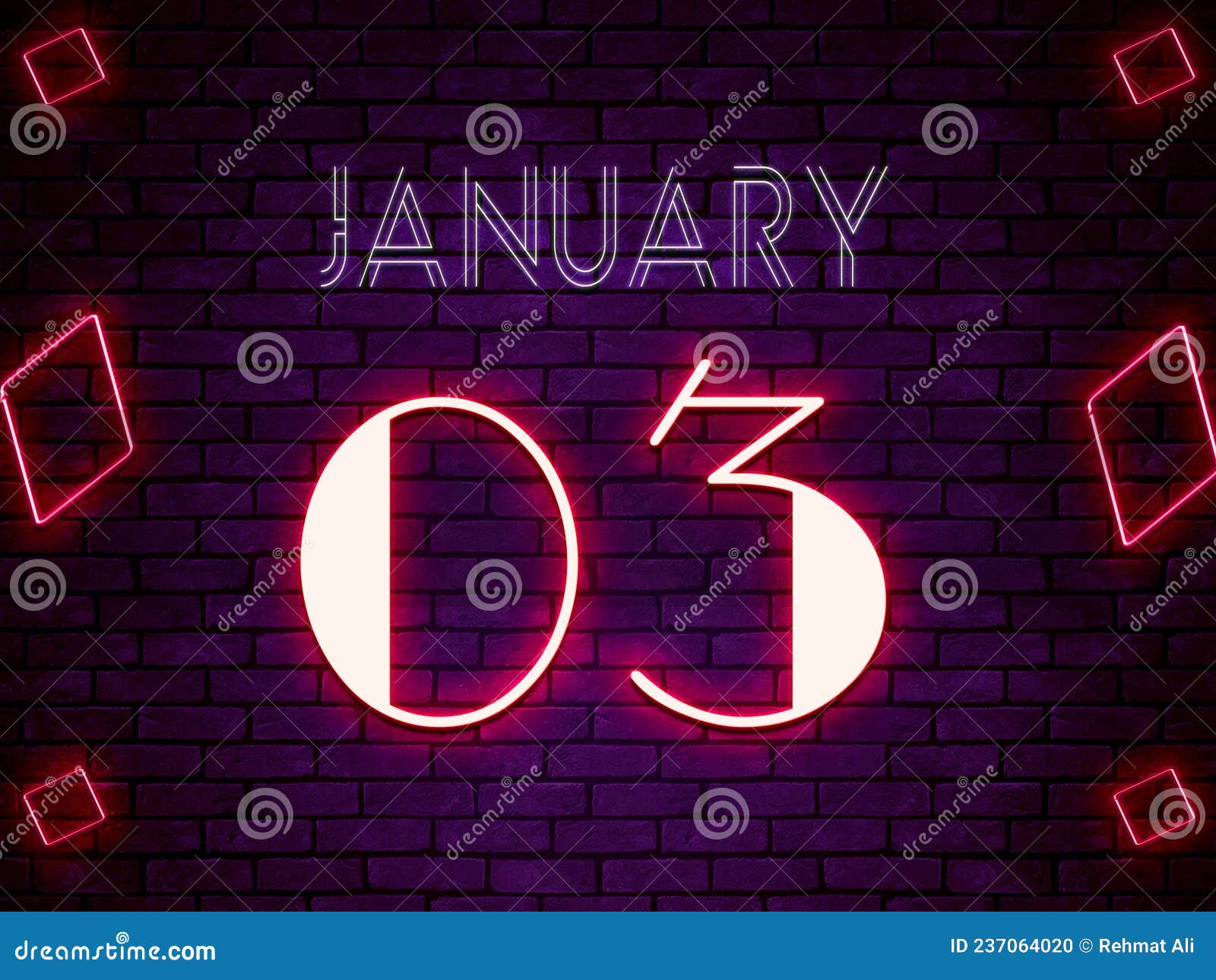 January 03. Image of January, Calendar on Background with Empty Space