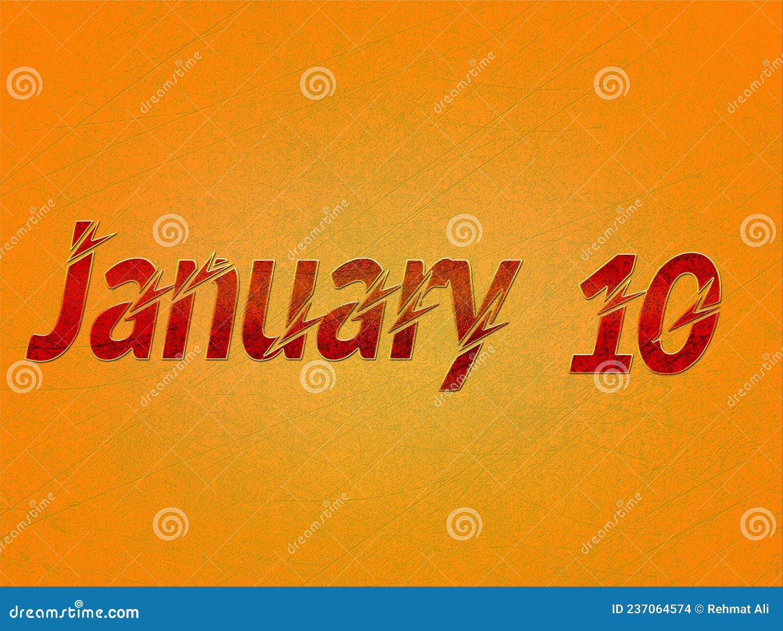 10 January. Image of January, Calendar on Orange Background with Empty