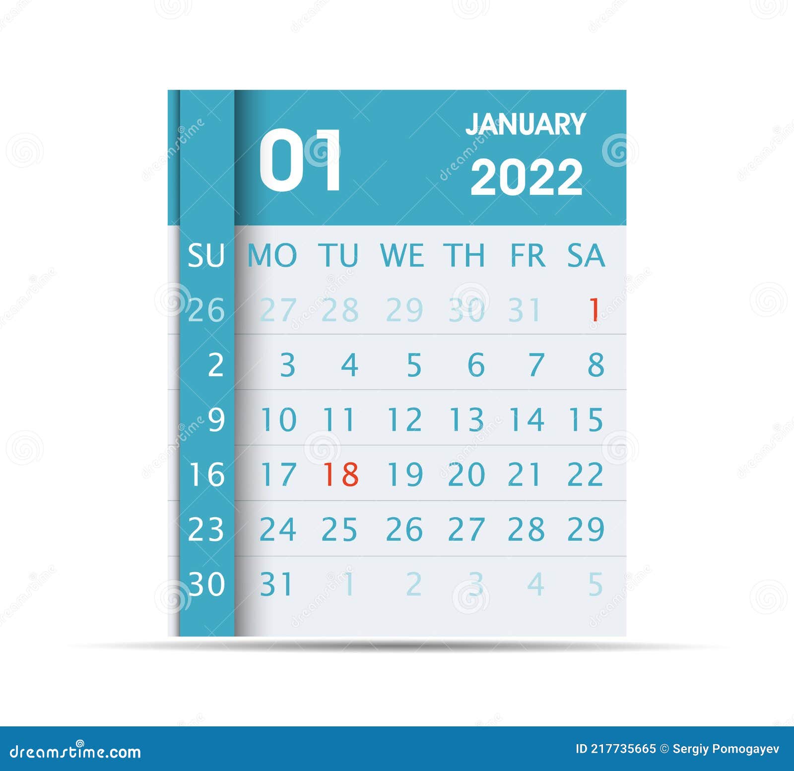2022 January Month Calendar Flat Design Calendar Leaf Stock Vector Illustration Of Monday Isolated 217735665